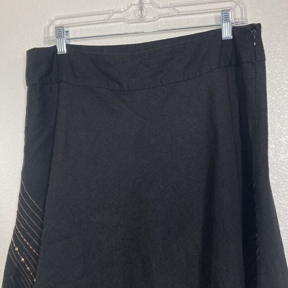 Carole Little Skirt Womens 14 Black Linen Rayon Midi Sequin Embroidered Lined - Picture 5 of 14